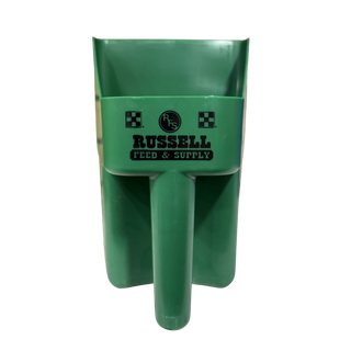 Plastic Feed Scoop with Russell Feed Logo in Green, 3 Quart