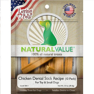 Loving Pets Natural Value Chicken Dental Sticks for Dogs, Small (10 Pack)