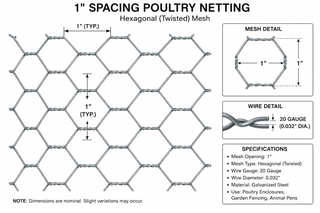 Poultry Netting 1in Spacing - 36in x 50ft