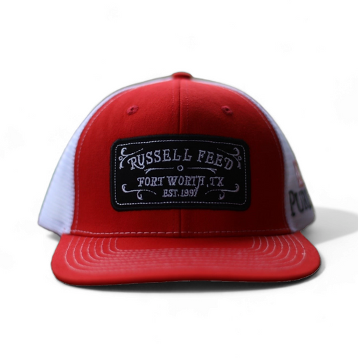 Russell Feed Fort Worth Patch Trucker Cap - Red/White with Purina Logo On Side