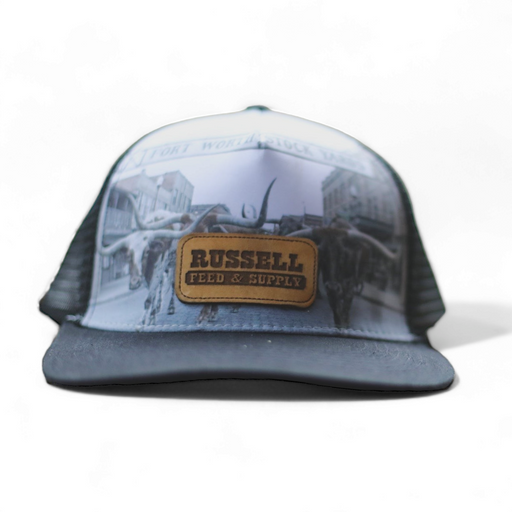 Russell Feed Stockyards Cap with Leather "Russell" Patch