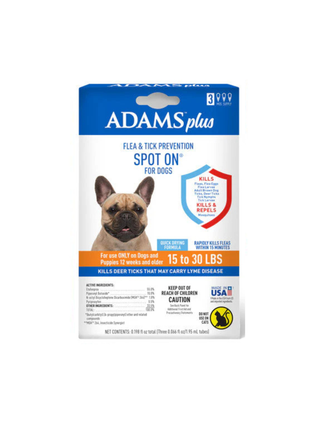 ADAMS+ Flea & Tick Spot On for Dogs Size Medium 15-30lb, 3 Month Supply