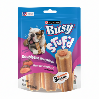 Busy Stuf'd Beef Filled Dog Treats for Medium Dogs, 3 pack