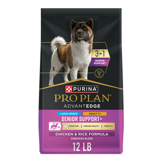 Purina Pro Plan AdvantEDGE Large Breed Adult 7+ Senior Support Shredded Blend Chicken and Rice Formula Dry Dog Food, 22Ib