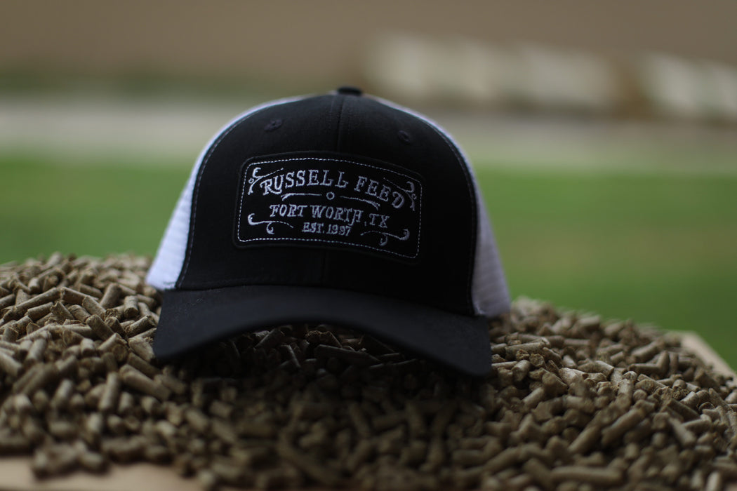 russell-feed-fort-worth-patch-trucker-hat-black-white