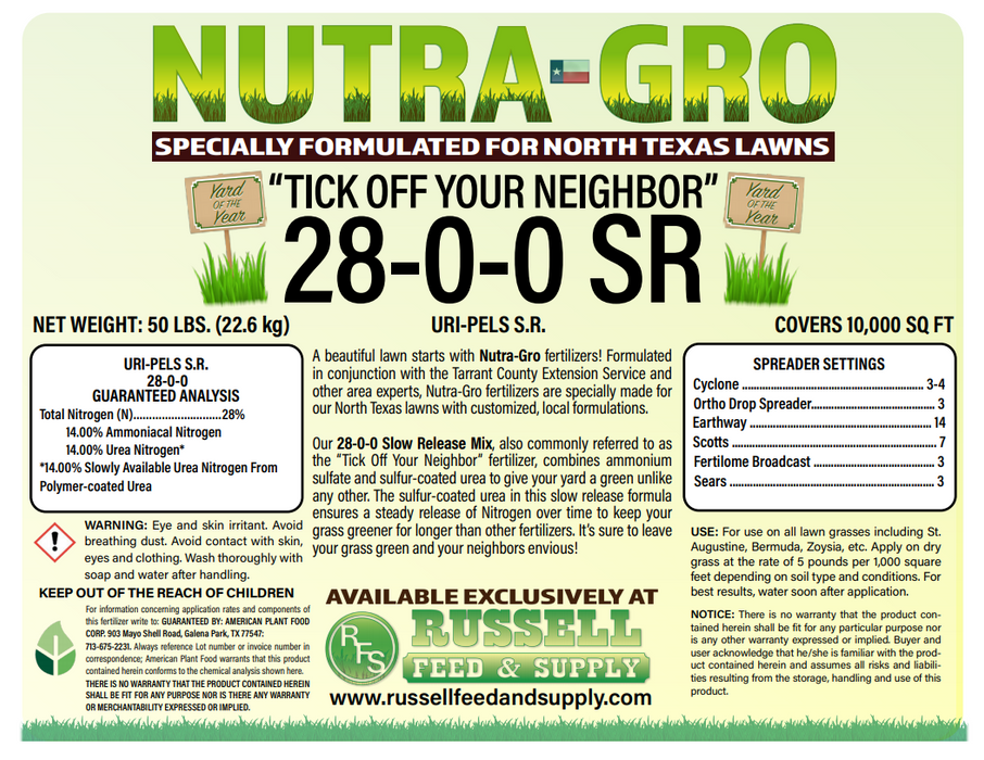 NutraGro Tick Off Your Neighbor  28-0-0 S/R 50lb